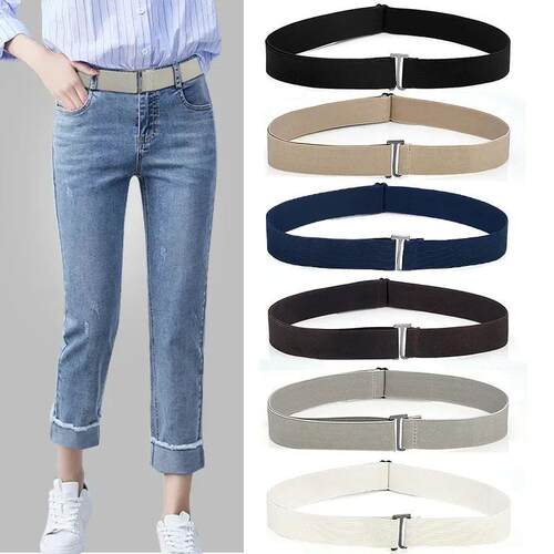 Adjustable Size Flat Buckle Elastic Waist Band Jeans Pant Be