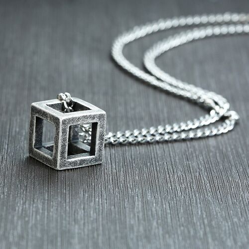 Vnox Retro Hollow Cube Pendant for Men Stainless Steel Squar