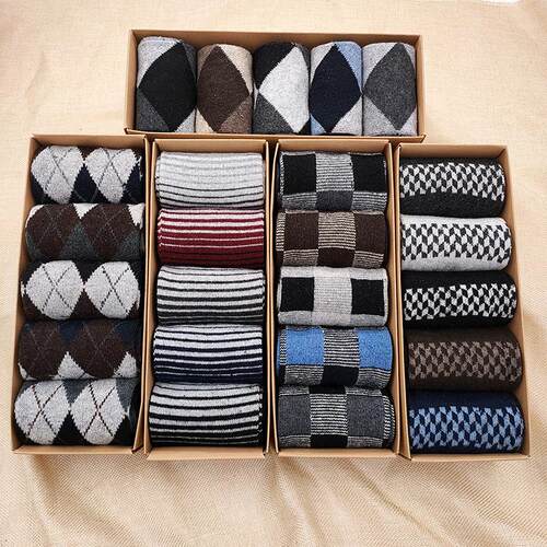 wool socks men winter thick warm business sock 5双装冬棉袜男