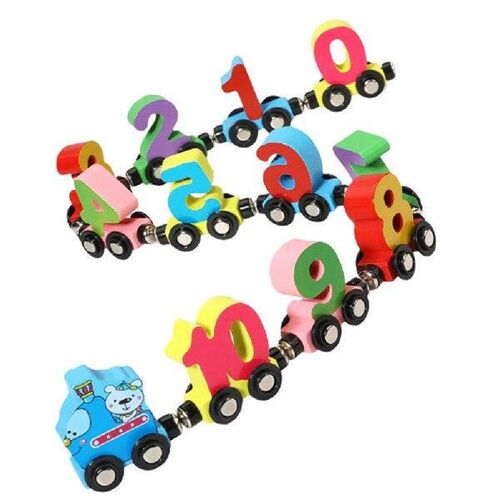 Wooden Magnetic Number Alphabet Train Toys Mini Letter