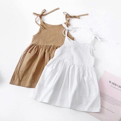 Summer Toddler Girl Dress Sleeveless Cotton Kids Beach Dress