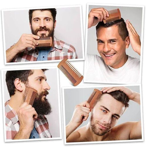Mens Wooden Beard Comb with Leather Case Mustache Hair Comb