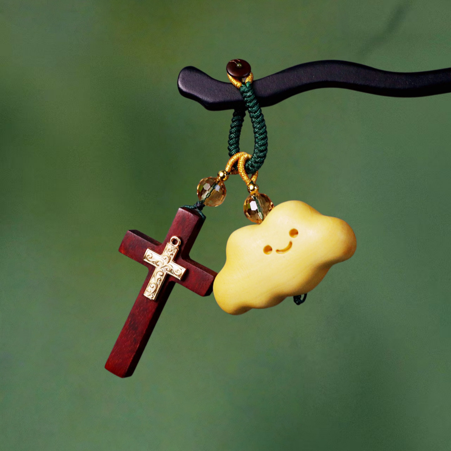 祺安福檀木云朵十字架钥匙扣
