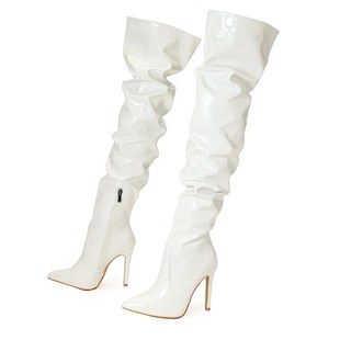 Popular Long Pointed Pleated with Knee Over Elastic Boots