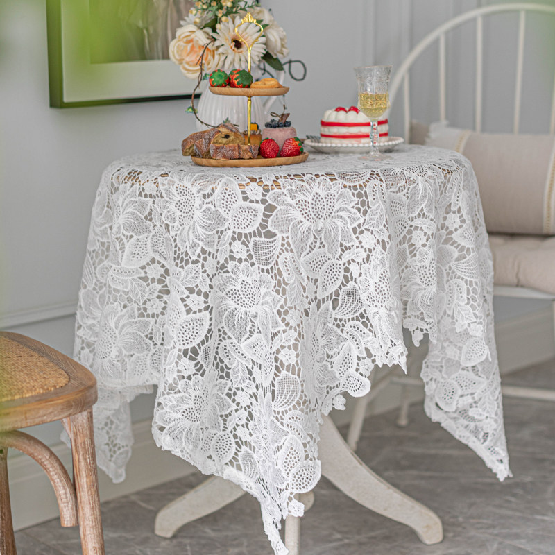 白色蕾丝镂空桌布钩花盖巾法式编织餐桌布高级感圆桌台布多用巾,居家布艺,桌布,淘宝优惠券,粉丝福利购,淘宝优惠卷
