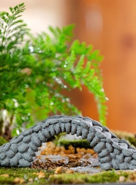 摆件小桥流水造景鹅卵石拱桥桌面假山水景鱼缸微缩微景观装饰复古