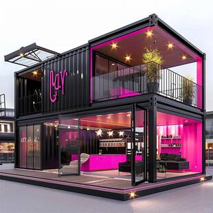 紫黑集装箱屋网咖红打卡地创意快房闪店酒装-吧啡店铺集箱汽车展