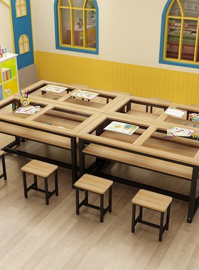 幼儿园绘画桌美术桌补习辅导培训班课桌椅手工书法画室桌子玻璃桌