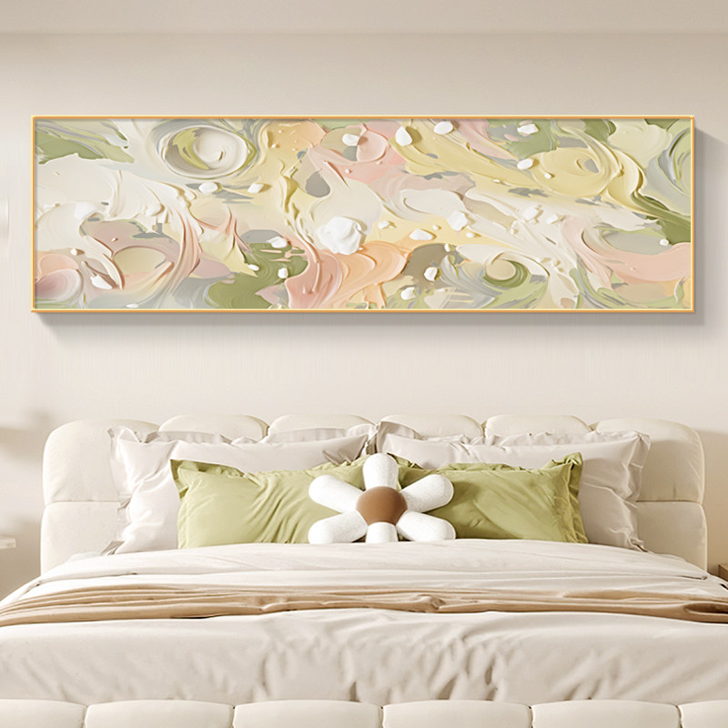2023新款抽象法式奶油风横幅高级感卧室装饰画床头画主卧客厅挂画,家居饰品,现代装饰画,淘宝优惠券,粉丝福利购,淘宝优惠卷