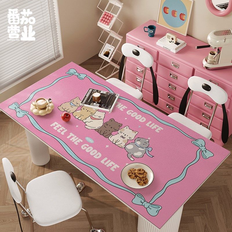 少女风家用餐桌垫多巴胺客厅茶几垫皮革防水防油免洗可擦桌垫餐垫,居家布艺,桌布,淘宝优惠券,粉丝福利购,淘宝优惠卷