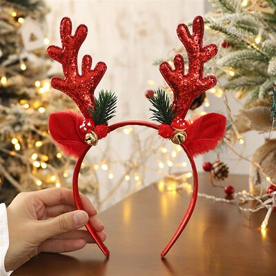 Christmas Headband Elk Horn Bell Sequin Christmas Hair Band