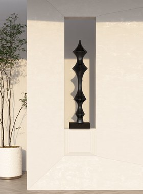 由居高级感落地艺术摆件螺纹诧寂风雕塑意式展示架玄关立柱装饰品