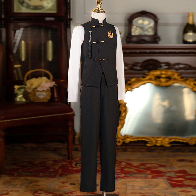 男童国风主持人马甲礼服儿童新中式套装中大童钢琴走秀生日演出服