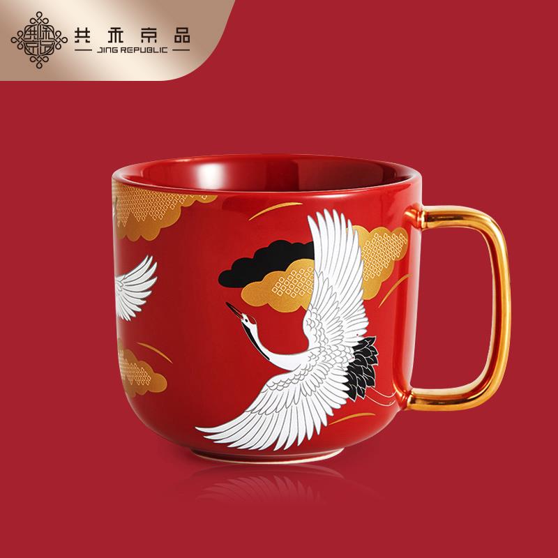 共禾京品中国风创意情侣水杯带勺陶瓷马克杯礼盒新婚伴手礼礼物