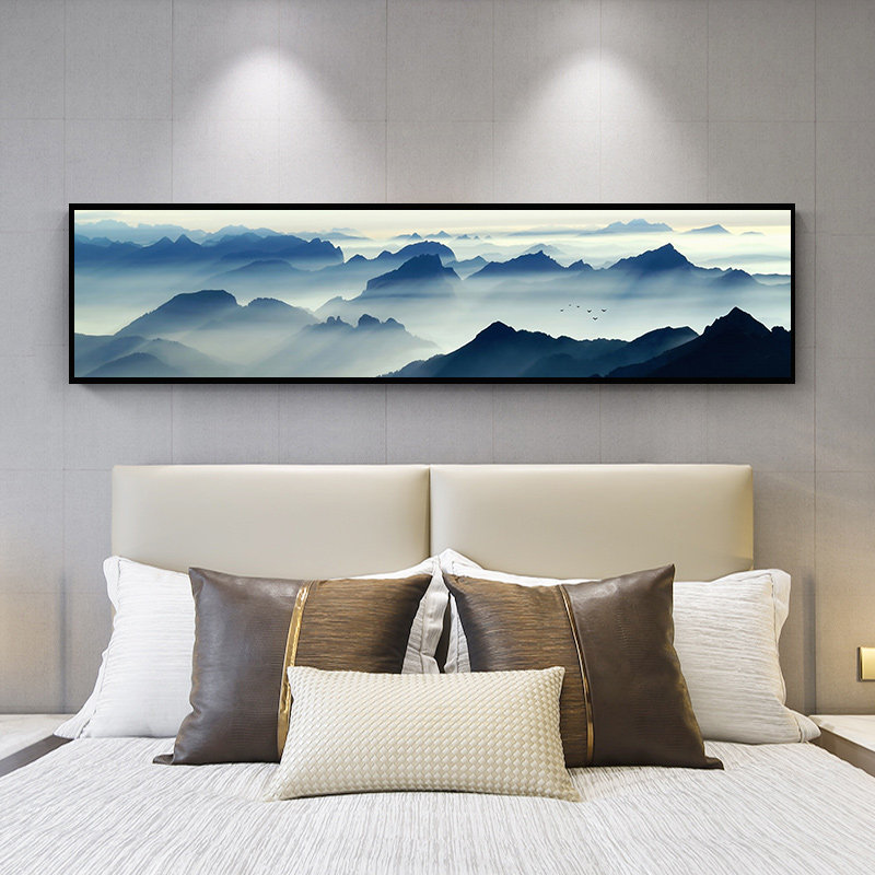 新中式床头卧室装饰画抽象艺术山水横版壁画主卧房间挂画花鸟水墨,家居饰品,现代装饰画,淘宝优惠券,粉丝福利购,淘宝优惠卷