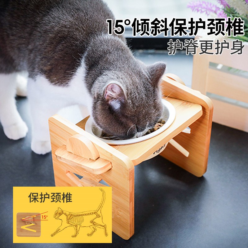 陶瓷猫碗保护颈椎食盆猫咪双碗狗狗碗狗盆饭盆防打翻碗架宠物用品