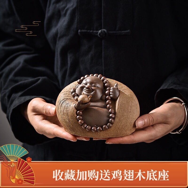 招财笑佛弥勒佛像景德镇陶瓷汽车摆件玄关客厅办公室镇宅保平安