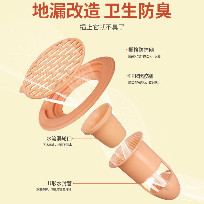 厨房卫生间下水道防臭地漏器反味堵死封口防虫盖芯心厕所除臭神器,家庭/个人清洁工具,地漏防臭器,淘宝优惠券,粉丝福利购,淘宝优惠卷