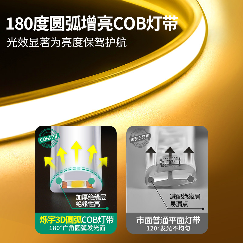 220v超亮cob灯带led灯条嵌入式客厅吊顶线形灯户外柔性防水软灯条