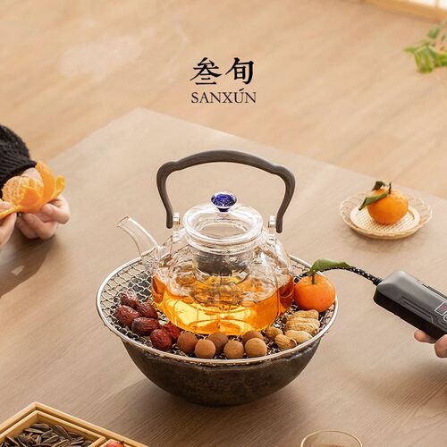 叁旬围炉煮茶器具全套家用电陶炉冬天烤火炉套装玻璃煮茶壶煮茶炉