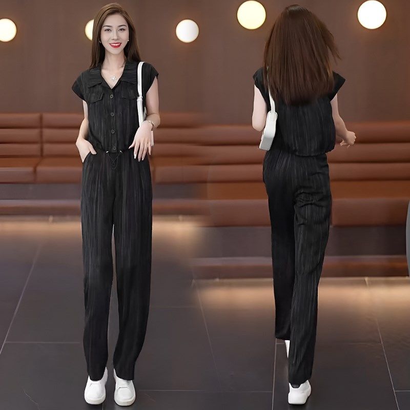 时尚套装女2024夏季新款时髦洋气短款上衣高腰阔腿裤气质两件套潮