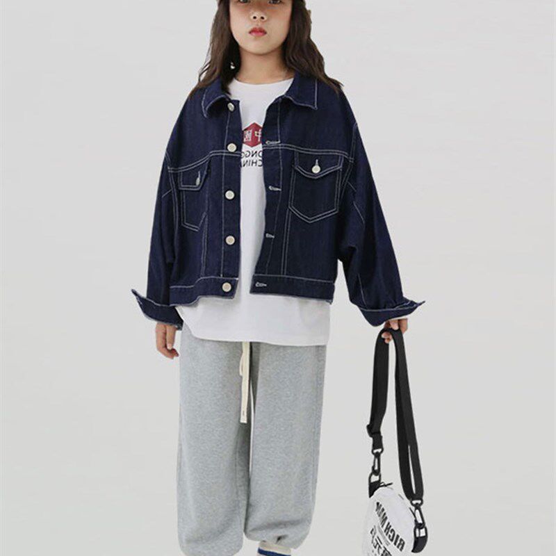 2024春装新款女童牛仔外套中大童宽松休闲上衣儿童翻领外穿夹克潮