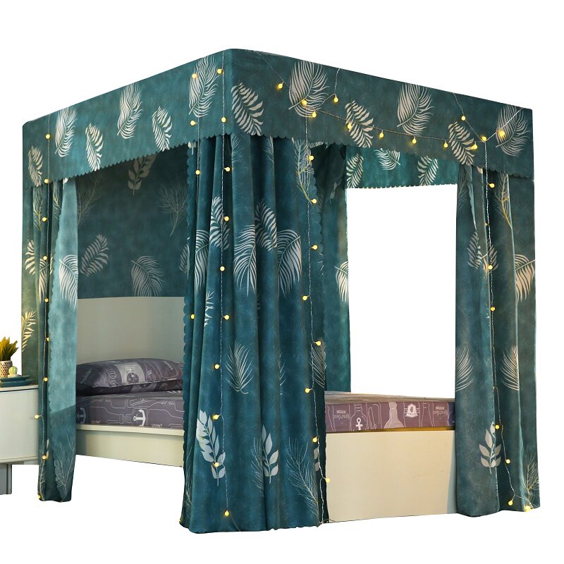 家用落地床布蚊帐床帘遮光防尘卧室1.5m公主风支架一体式床幔包邮