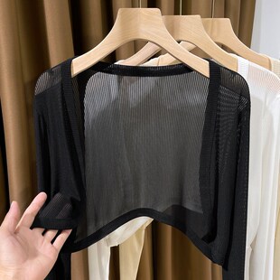 白色网纱开衫女夏季薄款高级感搭配吊带连衣裙外搭防晒小外套披肩