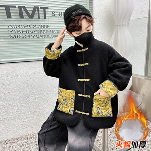 儿童装男童外套夹棉加厚冬季2024新款男孩红色龙年本命年衣服汉服