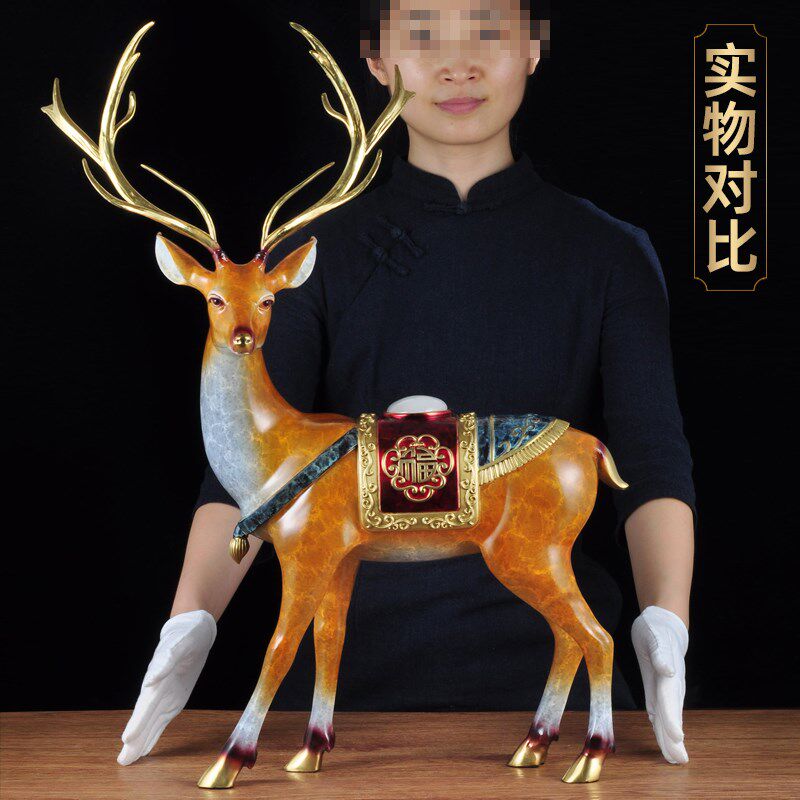 彩铜福鹿摆件中式招财梅花鹿大号工艺礼品摆饰家居客厅玄关装饰乔