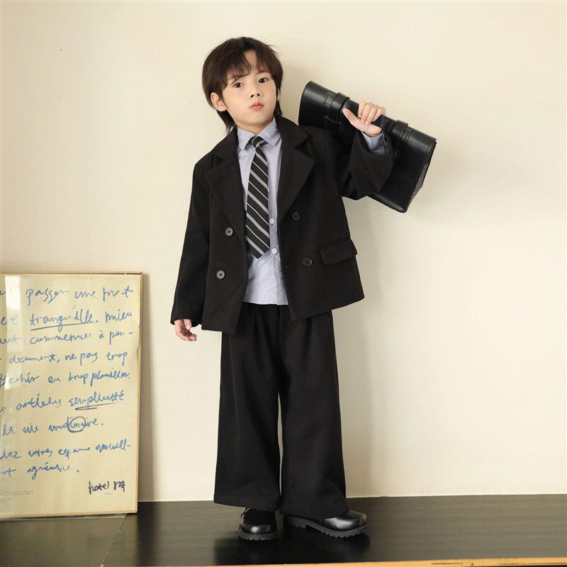 男童毛呢西装套装秋冬男孩生日礼服儿童外套冬季加绒休闲呢子西服