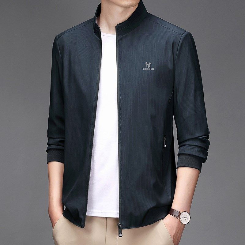 爸爸立领外套春秋装新款上衣中年男士休闲夹克衫中老年人秋季衣服