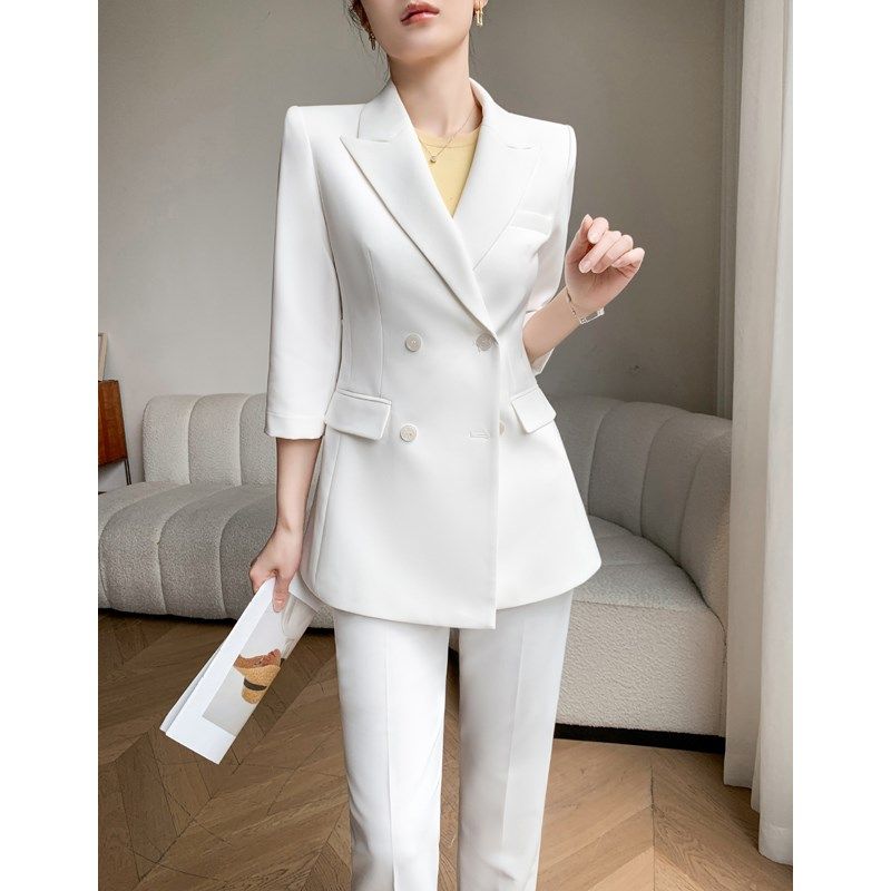 白色西装套装女2024新款夏薄款高级感小个子职业气质休闲西服外套