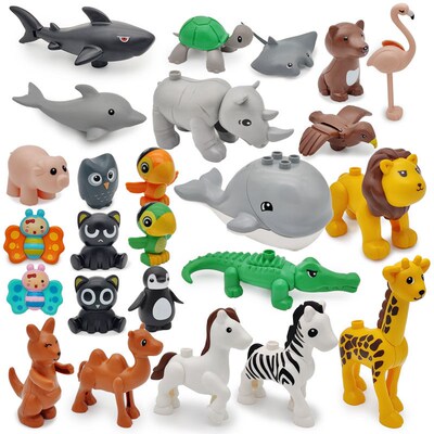 New Large Building Block Ocean Zoo Whale Crocodile Lion Kang