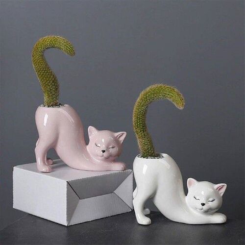 Cartoon Cat Flower Pot Vase Cute Cat Tail Succulent
