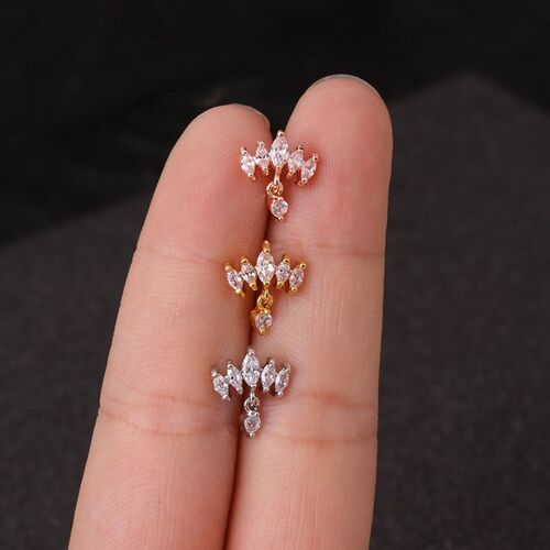 1Piece Curved Cz Cartilage Stud Helix Rook Conch Screw Back