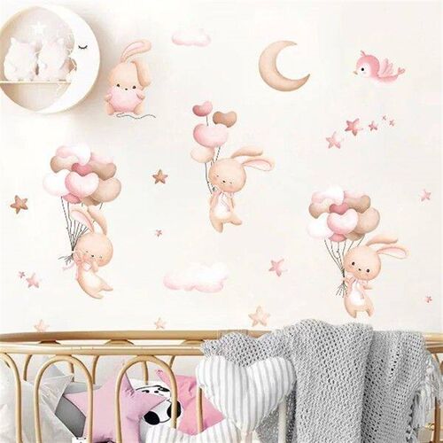 Cute Rabbit Balloon Wall Stickers for Girls Room Baby