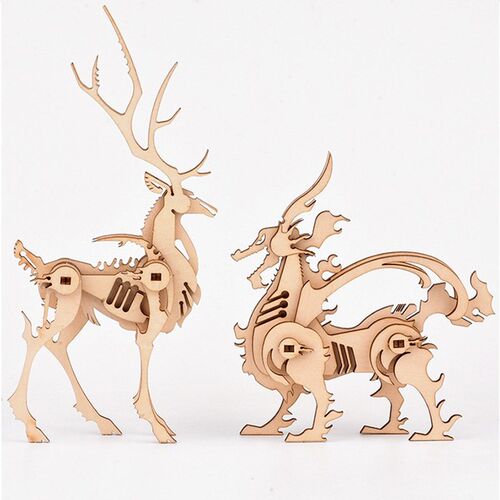 DIY 3D Wooden Puzzle Toy Assembly Animal Deer Tiger Model Bu