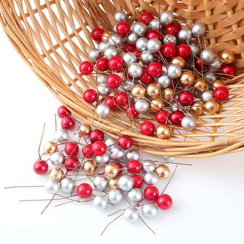 50/100pcs/Lot mini plastic berry artificial flower red cherr