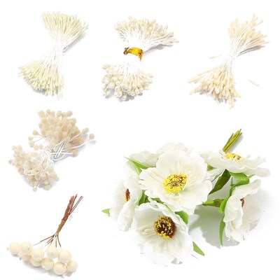 90pcs Double Heads DIY Artificial Mini Pearl Flower Stamen P