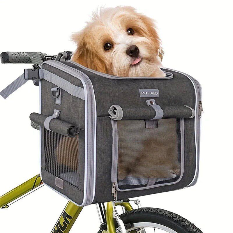Dog or Cat Bike Basket, Expandable Soft Sided Pet Carrier Ba