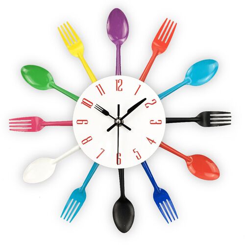Cutlery Metal Kitchen Wall Clock Spoon Fork Creative Quartz