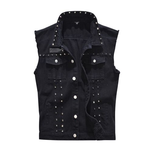 rendy Mens Black Denim Vest Fashionable ol Rivet Plus Size