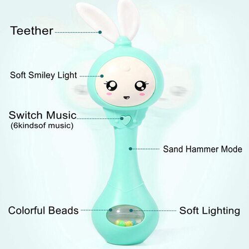 Baby Music Flashing Rattle Toys Rabbit Teether Hand Bells Mo