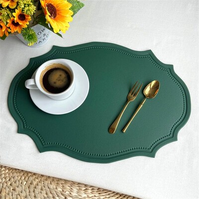 Leather Placemat Tableware Pad Irregular Retro Table Mat Hea