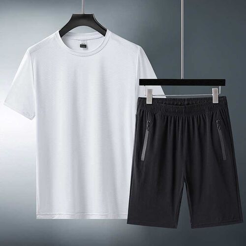 Summer Ice Silk Solid Color Casual Suit Mens New Short-slee