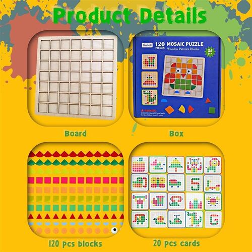 Mosaic Shape Wooden Pattern Blocks Puzzle  Educational toys