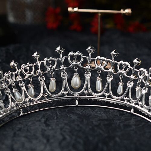 Baroque Crystal Pearl Bridal Tiaras Diana Crown Rhinestone P
