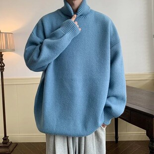 Knitted Warm Sweater Men Turtleneck Sweater Mens Loose Casu