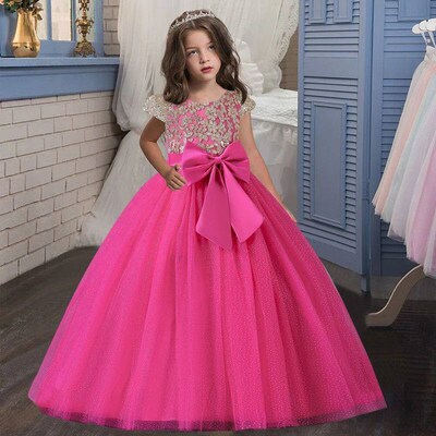 4-12T Girls Sleeveless Sequins Embroidery Wedding Dress Flo
